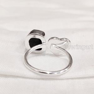 Bijoux en pierre brute Bague pour femme Tourmaline noire brute naturelle Pierre précieuse Octobre Pierre de naissance Bague coeur Bague en argent sterling 925 - Product Image 5