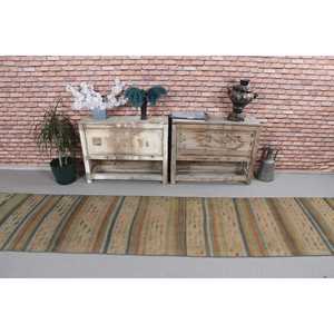 Vintage Rug, 2.4x11.2 ft Runner Rug, <b>Brown</b> Floral <b>Wool</b> Turkish Rug - Product Image 2