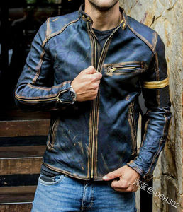 Blouson bombardier homme en cuir de mouton aviateur rembourrage chaud style motard veste grande taille en cuir - Product Image 3