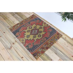 Alfombra Turca de 3.7x3 pies, Alfombra Pequeña Vintage, Alfombra Geométrica Roja y Amarilla - Product Image 2