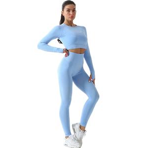 Ensemble de yoga sans couture en polyester et élasthanne pour femme avec débardeur et leggings extensibles, respirant, séchage rapide, vêtements de sport personnalisés OEM 2026 - Product Image 4