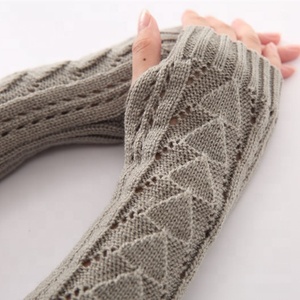 <span class=keywords><strong>Crochet</strong></span> Sans <span class=keywords><strong>Doigts</strong></span> longs Femmes Tricot Manchettes Manches Losange Gants Pouce Trou Mitaines - Product Image 3