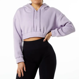 Estilo de las mujeres de manga larga cuello Crop Top Sudadera con capucha pulóver sudadera logotipo personalizado bordado moda señoras abrigos en blanco - Product Image 6