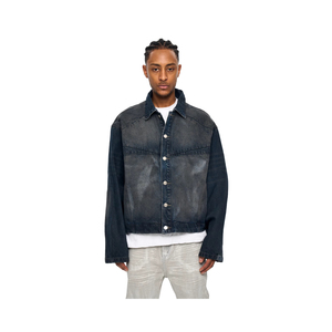 Chaqueta Vaquera Corta para Hombre, Lavada y Personalizada, con Decoración de Botones Cepillados a Mano, Estilo Urbano para Salidas Informales - Product Image 1