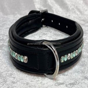 Collar de cuero acolchado para perro, accesorio resistente de 2 pulgadas de ancho, ajustable, negro o marrón, hecho a medida con 1 Fila de incrustaciones ostentosas de lujo - Product Image 4