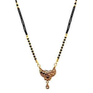 Kriaa Fine Jewelry <b>Set</b> Gold Plated Black <b>Beads</b> with Austrian Stone Mangalsutra-1500676 - Product Image 1