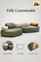Ensemble de canapés modulaires incurvés en bouclette personnalisés, design Pebble, dossier coussin, sans accoudoirs, pour salon, villa, hôtel, zone de réception