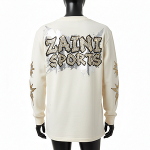 Nueva Camiseta de Manga Larga de Algodón Premium 2026, Tacto Suave, Color Crema, Impresión Personalizada, Logotipo de Diamantes de Imitación, Camiseta de Manga Larga de Algodón - Product Image 2