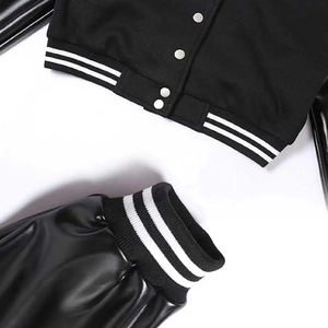 Femmes Crop Varsity Jacket Cuir Manches Ras Du Cou Boutonné Varsity Vestes Dames Hiver Extérieur Varsity Vestes Femmes - Product Image 5