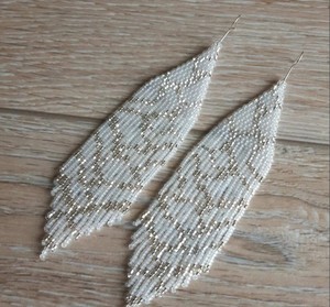 Pendientes de cuentas, pendientes muy largos de plata blanca, pendientes extra largos, pendientes de flecos - Product Image 1