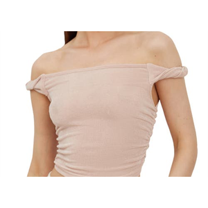 Top Corto da Donna 4th Reckless XS Nude Aylin Senza Spalline, in Tessuto Traspirante Lavorato a Maglia con Decorazioni in Pizzo e Arricciature - Product Image 2