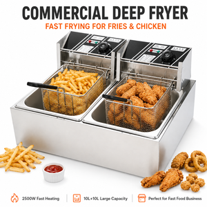 Friteuse électrique commerciale à double cuve et double panier 6L+6L à chauffage rapide 2500W+2500W pour cuisine de restaurant très fréquentée - Product Image 1