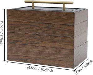 Boîte à bijoux empilable en bois avec poignée en métal sur le dessus pour les femmes, présentoir à bijoux à 4 couches pour montre, gains - Product Image 3