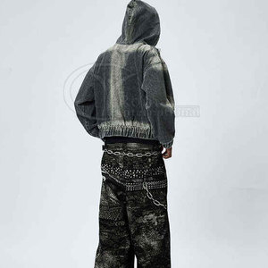 เสื้อฮู้ดดี้ฟอกสีคุณภาพสูงสำหรับผู้ชาย สไตล์วินเทจขาดๆ แบบสตรีทแวร์ ผ้าฝ้าย - Product Image 5