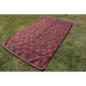 พรมขนาด 5.4x9.7 ฟุต, พรมคิลิมตุรกี, พรมลายตารางสีแดงวินเทจทำจากขนสัตว์ - Product Image 2