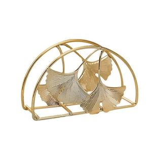 Distributeur de serviettes antique en métal autoportant avec motif feuille d'or porte-serviettes pour table de cuisine boîte à mouchoirs élégante pour usage domestique - Product Image 1
