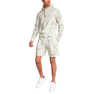 Custom Men's Athletic Pullover Color Block Acid Wash <b>Hoodie</b> <b>Short</b> Set Training Wear Custom Design Printed Tracksuit - Product Image 1