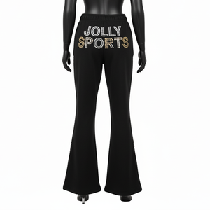 Pantalones de Mujer con Corte Acampanado, Tela de Poliéster y Elastano de Alta Calidad de 230 GSM, Color Negro, Corte Acampanado, Panel Lateral con Logotipo de Pedrería - Product Image 6