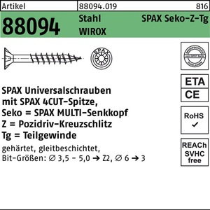 Tornillos SEKO Point PZ 3.5x40/22-Z TG Sta. WIROX 1000 piezas SPAX - Product Image 1