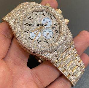 Reloj Cronógrafo de Lujo con Moissanita y Cristal, Esfera de 20mm, Acero Inoxidable con Acabado Dorado, Ecológico, Unisex, Joyería Hip Hop - Product Image 3