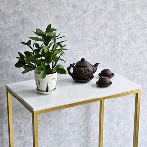 KTB68163 2-Tier Modern Design Decorative Shelf 60x30x75cm Stone Top and Iron Frame - Product Image 5