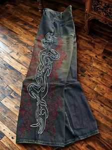 Nuevos Jeans de Mezclilla Cómodos con Cierre de Cordón Bordado, Bolsillos Rectos y Corte Bootcut, Transpirables, Ligeros, Casuales y de Primera Calidad - Product Image 5