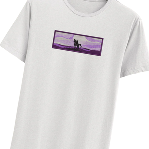 เสื้อยืดปักลายทิวทัศน์พระอาทิตย์ตกสีม่วงเสื้อยืดผ้าฝ้าย unisex ลายสตรีทแวร์ผ้าคอตตอนดีไซน์ปักน้อยที่สุด - Product Image 6