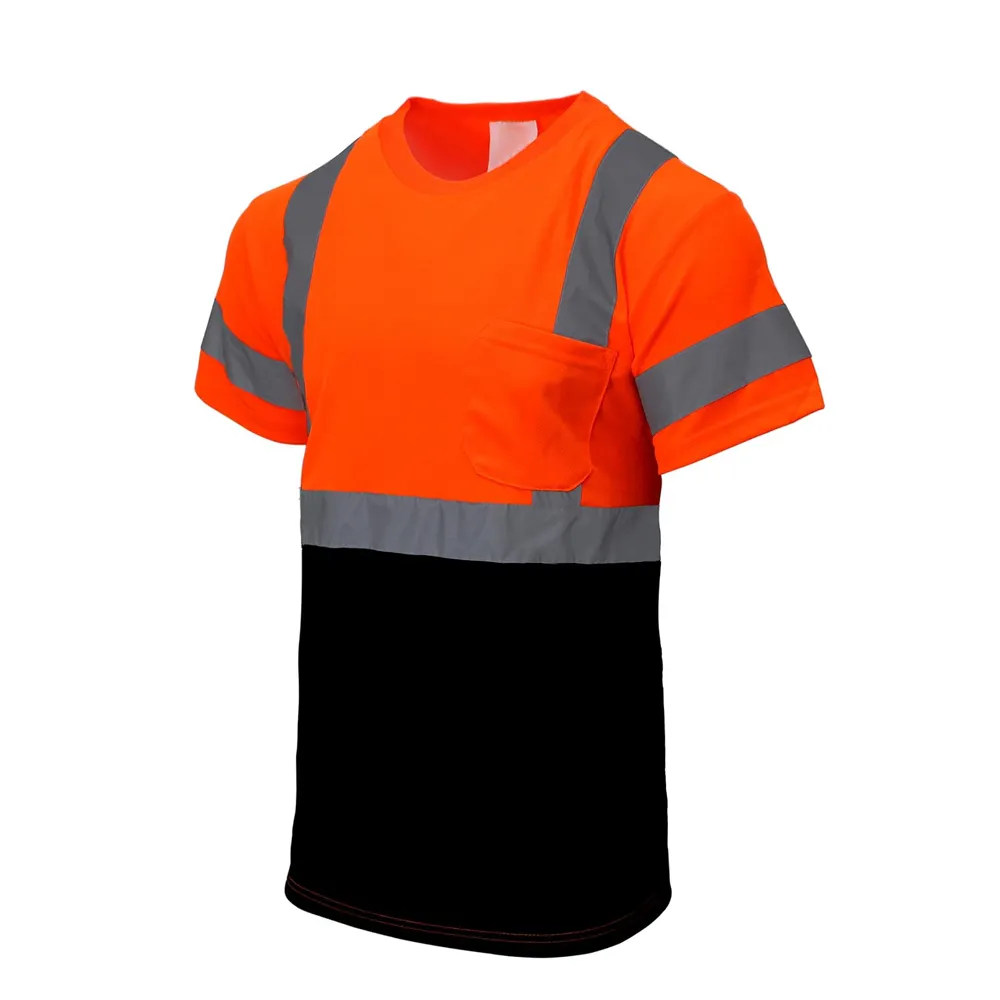 คนงานก่อสร้างชุดทํางานเพื่อความปลอดภัยระบายอากาศเสื้อ Hi Vis ออกแบบเอง Workwear เสื้อยืดมองเห็นสูง