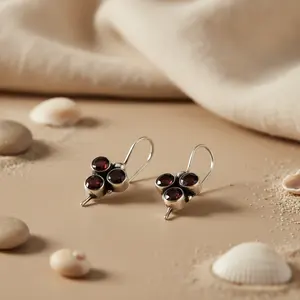 925 Silver Gemstone Jewelry Women's Drop <b>Earrings</b> with <b>Garnet</b> Fashion Accessory - Product Image 2