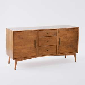 Buffet Selena milieu du siècle en bois de teck massif avec <span class=keywords><strong>3</strong></span> tiroirs <span class=keywords><strong>2</strong></span> portes et finition marron brillant. - Product Image 3