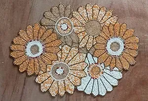 Mantel individual hecho a mano con cuentas, mantel individual redondo plateado y dorado con cuentas blancas - Product Image 4