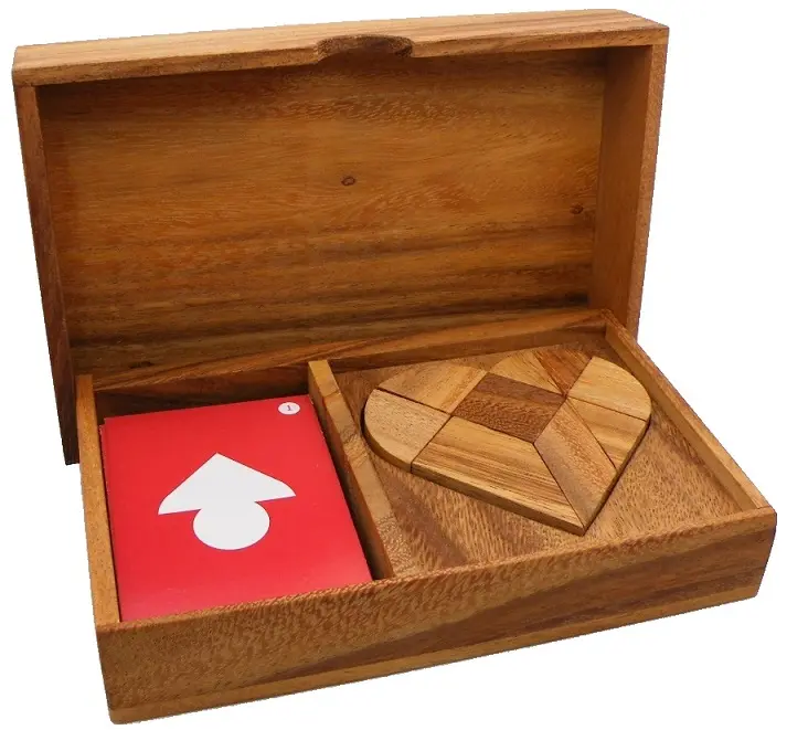 Набор логических сердец Tangram с игральными картами, деревянная головоломка, Высококачественная деревянная головоломка по последней цене