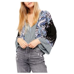 Camicetta da donna Free People Mix N Match, stampa floreale bohémien ricamata, disponibile in nero 3XL, in popeline, chiffon, maglia singola - Product Image 1