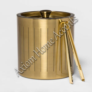 HANDCRAFTED POLISHED STAINLESS STEEL HAMMERED <b>ICE</b> <b>BUCKET</b> <b>WITH</b> <b>LID</b> and HANDLE for BAR and HOME USE by AXIOM HOME ACCENTS - Product Image 5