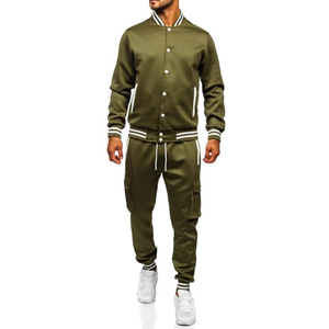 2025 hommes Varsity Bomber survêtement ensemble couleur unie 2 pièces décontracté Streetwear tenue imprimé Baseball veste Cargo survêtement pantalon - Product Image 1