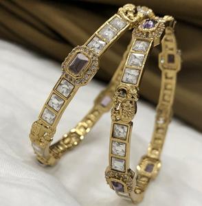 Atractivo de moda chapado en oro con piedras Look dos juegos de brazaletes elegantes que se pueden abrir para mujeres para ropa de boda - Product Image 2