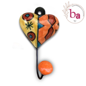 Hand-Crafted Elegant Floral Design Yellow Orange Ceramic Heart Tile Wall <b>Coat</b> <b>Hook</b> Keychain Hanger Durable Stylish Beads Art CIH - Product Image 1