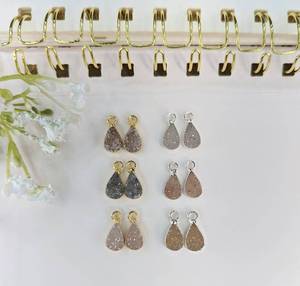 Teardrop Druzy Paires Électrolytique 925 Sterling Silver 14K Plaqué Or Cristal Naturel Charmes Pour La Fabrication De Bijoux - Product Image 1