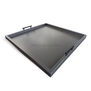 Juego de bandejas de madera de lujo en elegante color gris con forma cuadrada moderna y diseño elegante Ideal para servir y decorar el hogar - Product Image 1