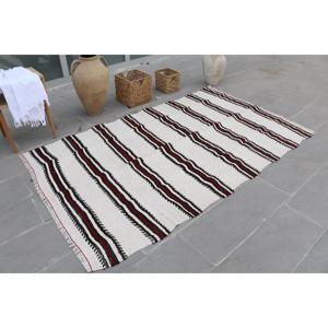 Vintage Area <b>Rug</b> 4.7x7.5 ft, White <b>Black</b> Southwestern <b>Rug</b> Wool - Product Image 3