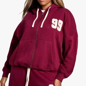 Sweat à capuche zippé pour femme avec cordon de serrage contrasté grande taille Sweat à capuche chaud polaire anti-rides respirant Streetwear pour femme - Product Image 1