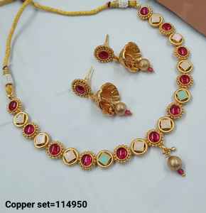 <b>INDIAN</b> TRADITIONAL and FASHIONABLE COPPER JEWELLERY BRIDAL WEDDING JEWELLERY <b>SET</b> for WOMEN EARRINGS and <b>NECKLACE</b> <b>SET</b> - Product Image 5