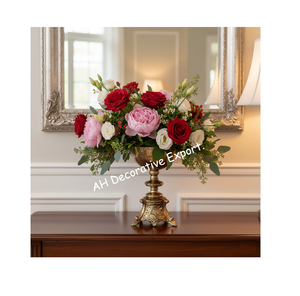 Vase en métal moderne mat doré avec poignées, centre de table portable pour mariage - Product Image 1