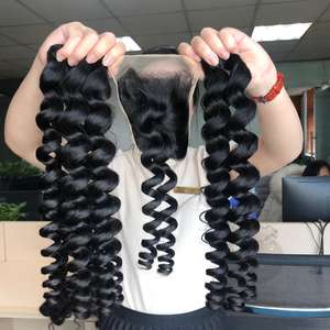 Extension de cheveux Remy cambodgienne cuticule vierge alignée couleur queue de cheval bouclée cheveux humains de haute qualité - Product Image 6