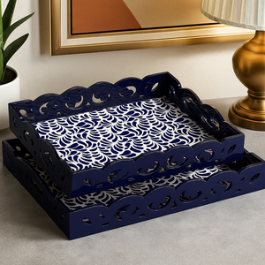 Plateau rectangulaire en MDF laqué fait main, bleu, motif uni/bicolore, bords découpés au laser, durable, écoresponsable, décoratif, alimentaire - Product Image 5