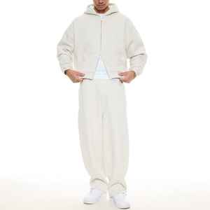 High Quality Casual Oversized <b>Zip</b>-<b>Up</b> <b>Hoodies</b> and Jogger Set Unisex Streetwear Heavyweight Custom Logo Tracksuit Sweatpants - Product Image 4