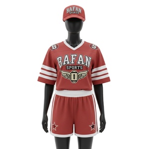 Women Football Short Set High Quality GSM Polyester Interlock Soft Fabric Red <b>White</b> <b>Panels</b> Custom Logo Women's Sets 100% Cotton - Product Image 1
