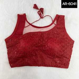 Vêtements ethniques indiens Party Wear Net Designer Blouse Retour Crochets ouverts avec travail fabuleux Donne un look chaud Blouse prête à l'emploi pour Saree - Product Image 5