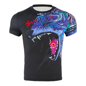 Camiseta deportiva personalizada para hombres, ropa de lucha de lobo Roaring, MMA, Tiger, Muay Thai, Kickboxing, entrenamiento