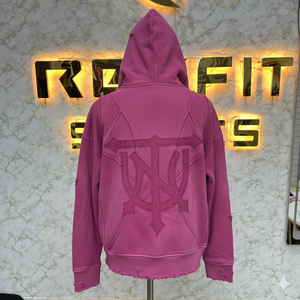 Sweat-shirt à capuche zippé oversize pour homme, couleur unie, style streetwear, en coton French Terry, anti-boulochage, design délavé, poche avant - Product Image 4